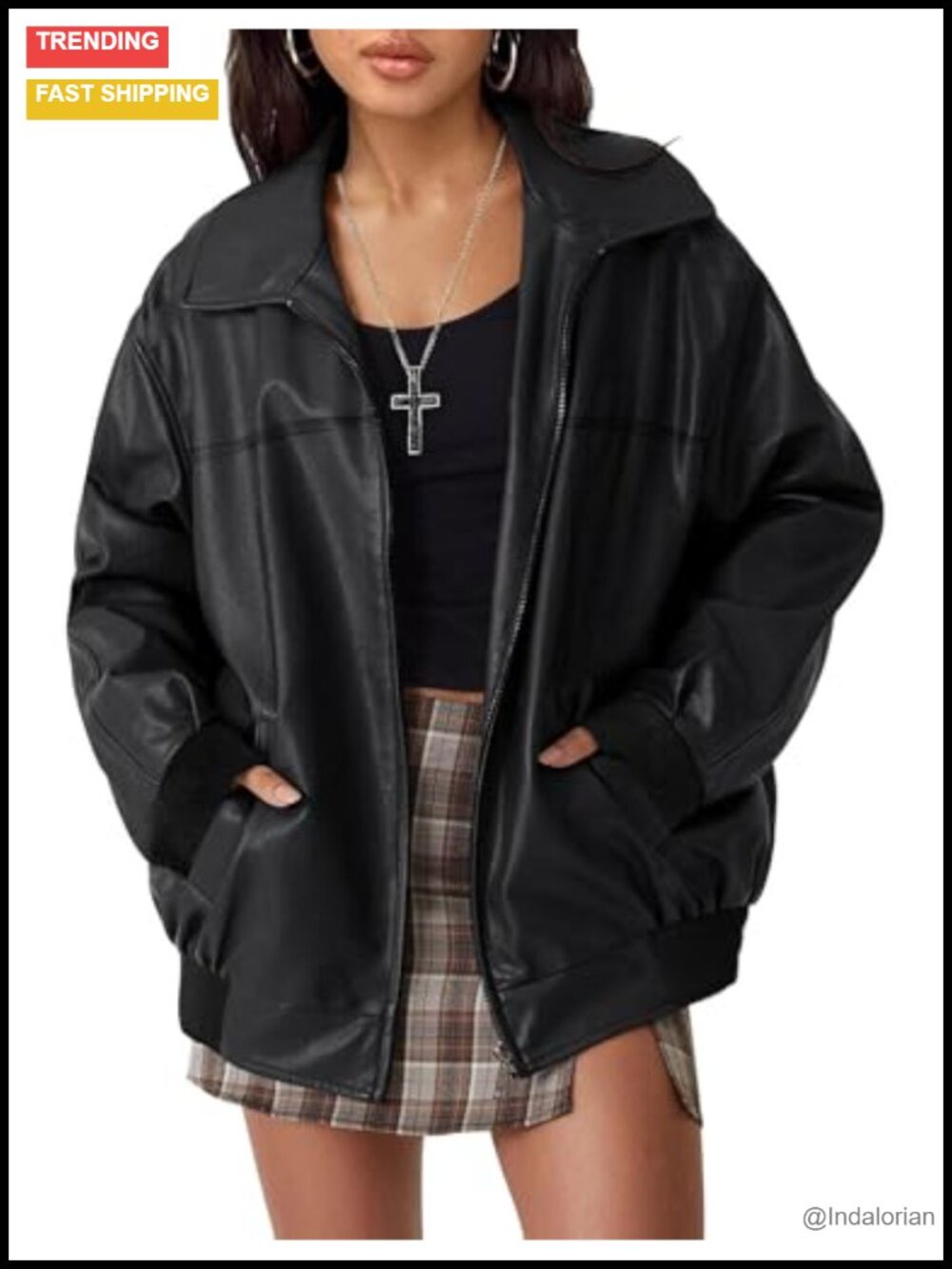 Women's Faux Leather Jacket Bomber Zip Up Oversized Fall Motorcycle Coat